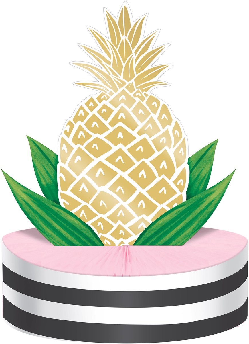 CREATIVE PARTY - Gouden ananas tafeldecoratie van karton 23 x 30,5 cm met roze honingraatvoet