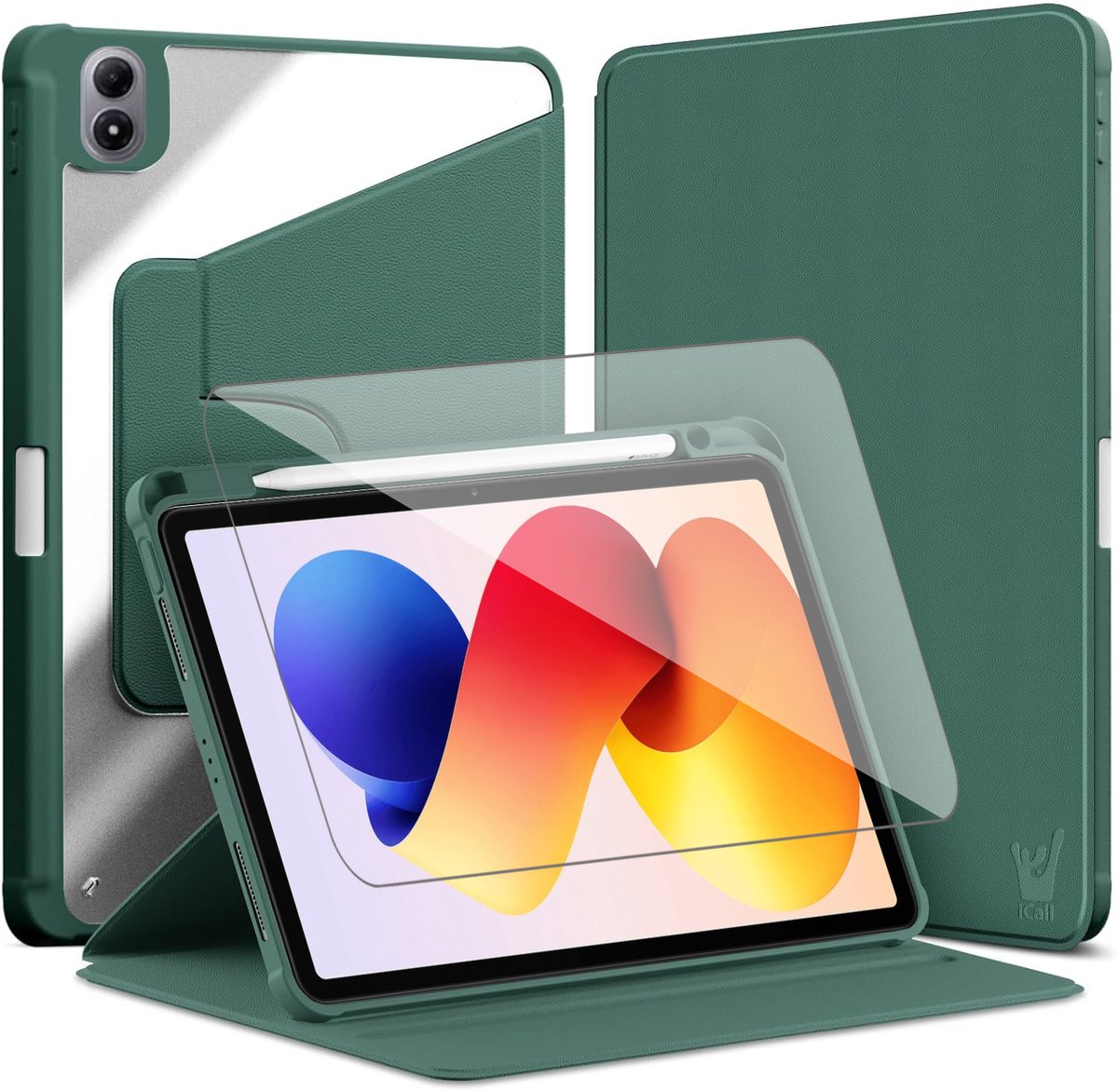 Hoes en Screenprotector geschikt voor Xiaomi Redmi Pad 2 Pro 12.1 inch – 360° draaibaar – Met pencil houder – Groen