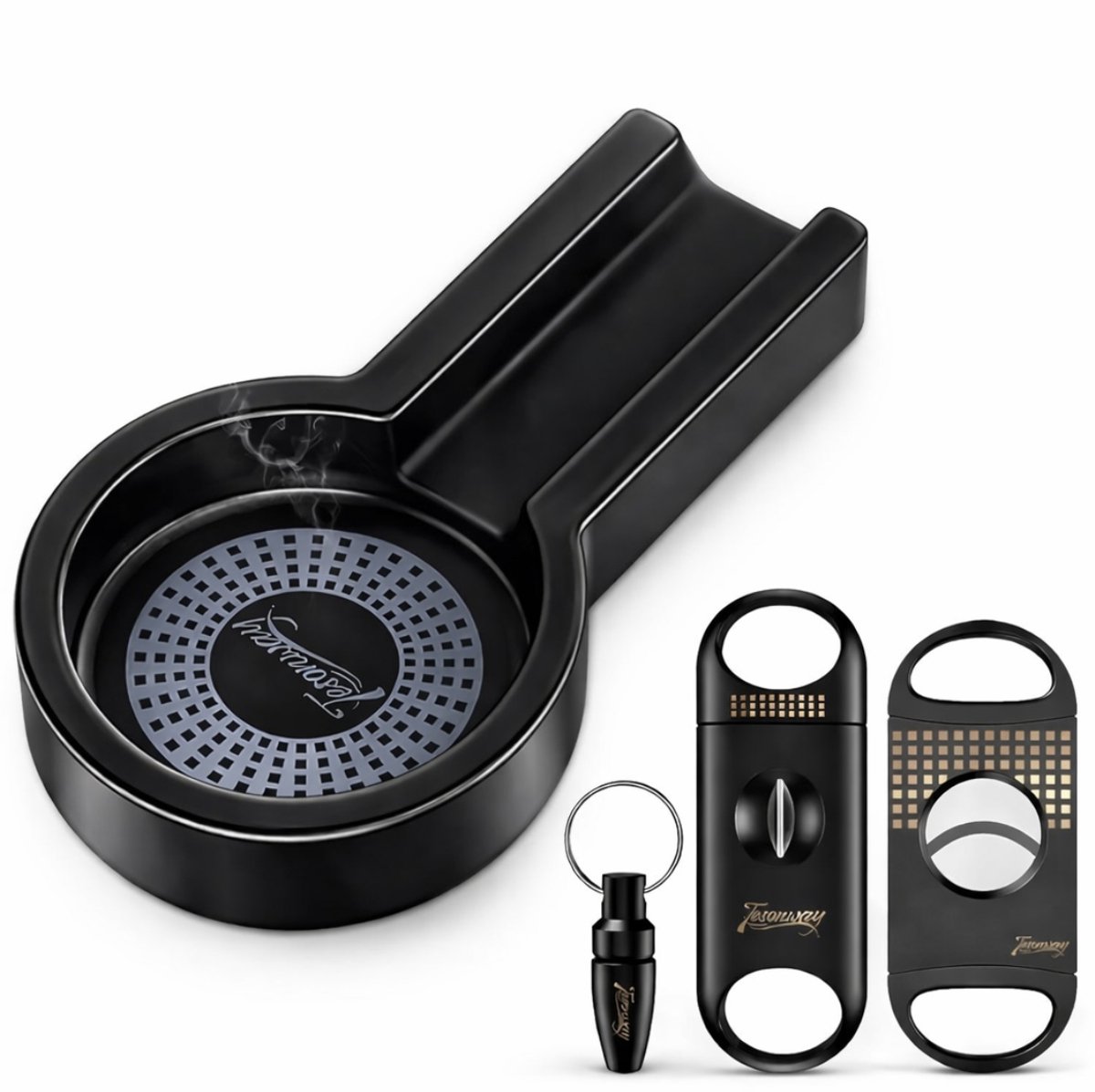 Sigaren Accessoires - Set van 4 - Luxe - Asbak/Knipper/V Knipper/Pons - Rookartikelen - Cadeau/Gift - Compact en Stijlvol - Benodigdheden - Sigaar