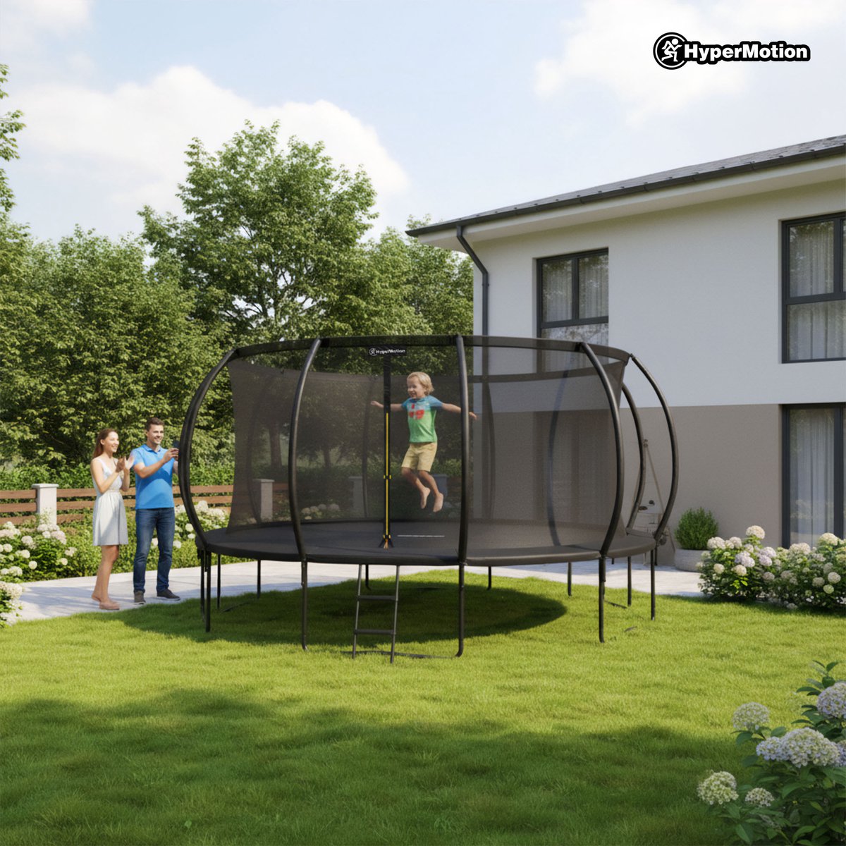 HyperMotion Kindertuintrampoline 3+, trampoline met ladder en binnennet voor huis en tuin, kinderspeelplaats, kindertrampoline, dubbele poten, 487 cm, 16 ft — afbeelding 11