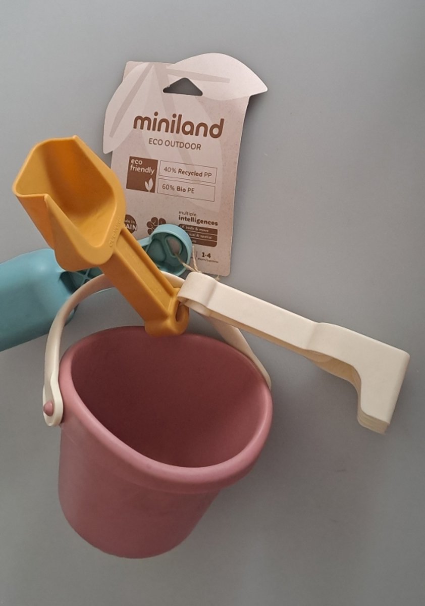 MINILAND Outdoor Eco - Zandspeelset Baby - Emmer, Schopje, Harkje En Schepje - Blauw - 18 Maanden