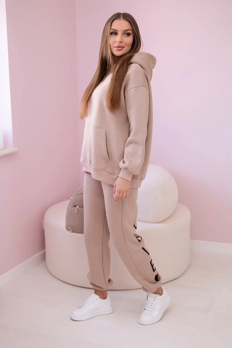 Dames joggingpak huispak vrijetijdskleding donker beige maat L