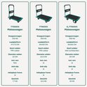Vergelijking van drie plateauwagens: TT502XX (150kg, 47x73cm), TT503XX (300kg, 90x60cm) en S_TT503XX (300kg, 90x60cm, luchtbanden).