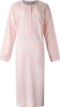 Lunatex - dames nachthemd 5027 lange mouw - nachtjapon van 100% katoen - peach met print - maat XL