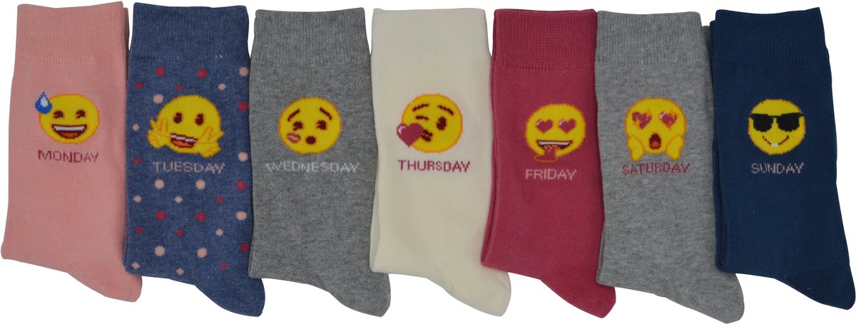 EMOJI sokken 7 paar Multipack Meisjes Maat 35/38 - EMOJI WOW