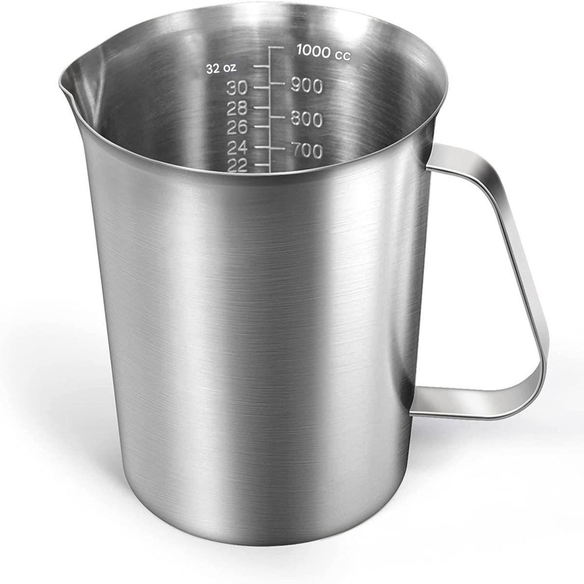 GELLDG Roestvrijstalen maatbeker - Maatbeker met Schenktuit - Maatbekers - Meetbeker - Maatkan - Measuring Cup - RVS - 12 x 15 x 13 cm (Ixbxh) - Zilver - 1 Liter