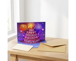 YYchan popupkaarten - 3D Pop-up Verjaardagskaart - met Muziek en LED Licht - Kleurrijk Vuurwerk en Taart - Inclusief Gele Envelop en Los Berichtkaartje - Chocolade verjaardagstaart