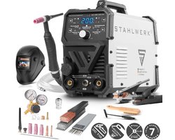 STAHLWERK DC TIG 200 ST - Volledig uitgeruste set - Combi TIG lasapparaat met 200 A en MMA, lassen van staal, roestvrij staal en nog veel meer. (geen ALU-lassen)