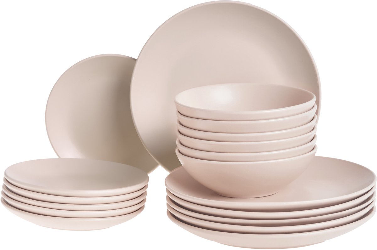BELIANI VIVANI - Servies set van 18 - Lichtbeige - Steengoed