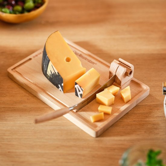 Old Amsterdam Kaasplankje met Mes – Houten Borrelplank Set met Kaasmesje – Kaasplank Cadeau