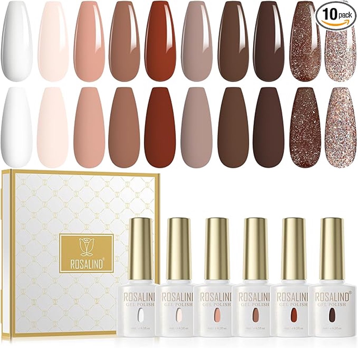 Nagellak Set, Wit Nude Donker Licht Bruin Glanzend Bruin 10 Kleuren Gel Nagellak Set