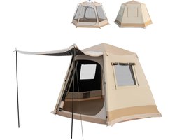 KOMFOTTEU Campingtent, waterdicht, voor 4-6 personen, automatische werptent met 2500 mm waterkolom, werptent met voortent, tas, 2 ingangen en 4 ramen, pop-uptent, onmiddellijke tent voor reizen en