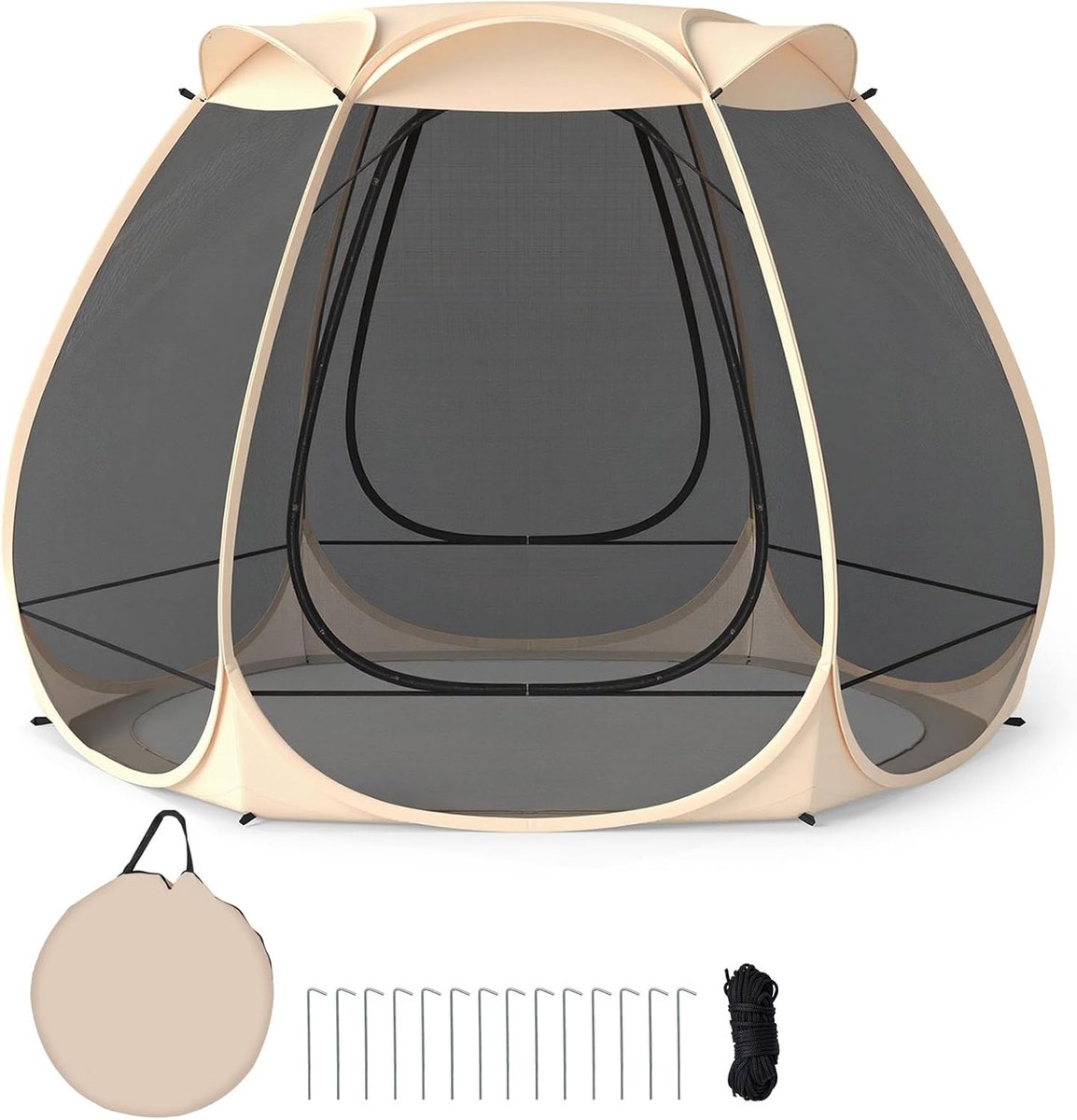 KOMFOTTEU Pop-up bubbel tent 312x269x210 cm voor 4-6 personen, transparante koepel van glasvezel met oprolbare deur en haringen, windbestendige touwen, voor kamperen/picknicken/sporten