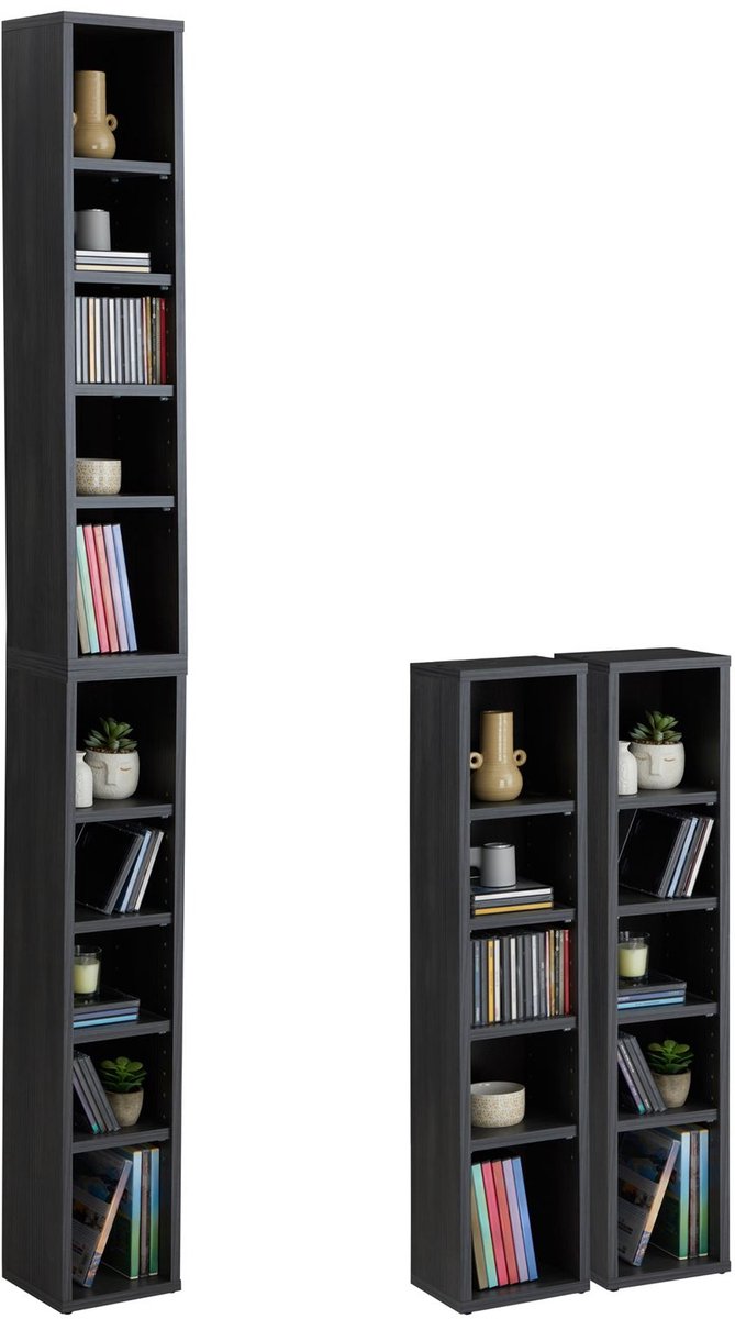 CD DVD plank CHART standaard opbergruimte in essenhout look met 10 vakken voor maximaal 160 CD's, 20x186,5 cm (breedte x hoogte) - hoofdafbeelding