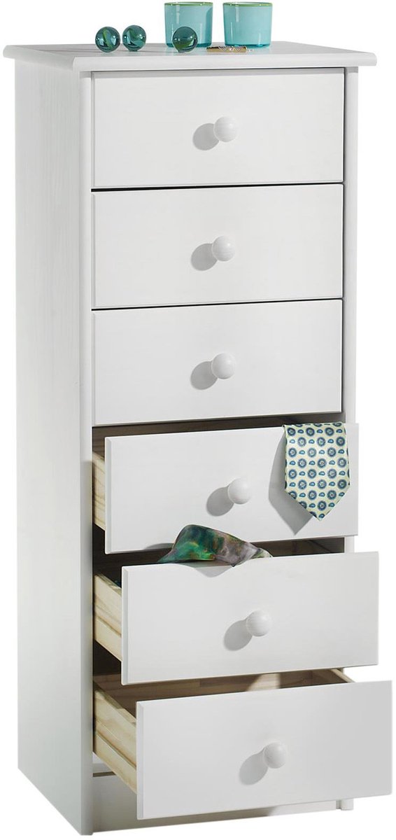 Commode RONDO, massief grenen, wit gelakt