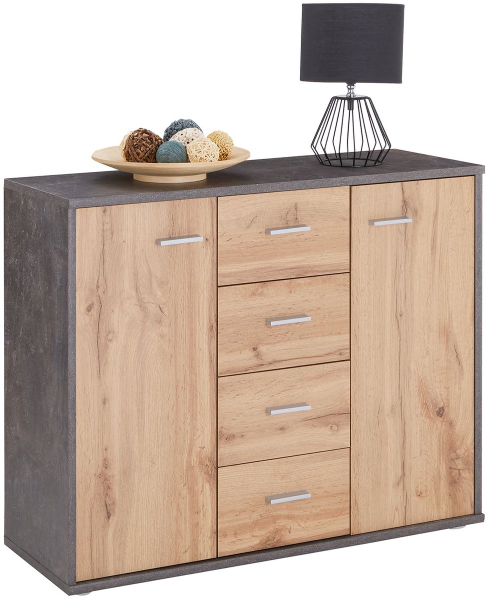 IDIMEX Dressoir JAMIE 90 cm - Beton/Wotan-eik bruin