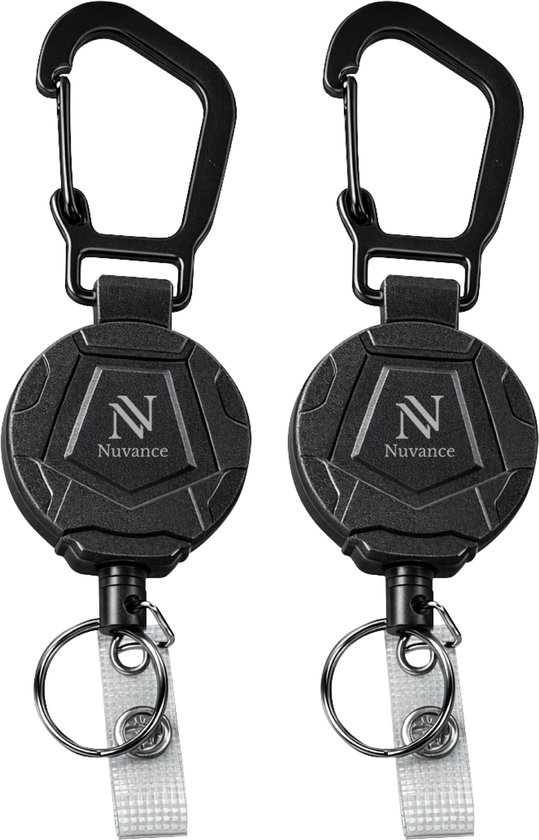 Porte-clés Rétractable Nuvance - 2X - Mousqueton - Porte-badge - Cordelette de clé - Anneau de clé - Cordon de clé - Cordelette de traction