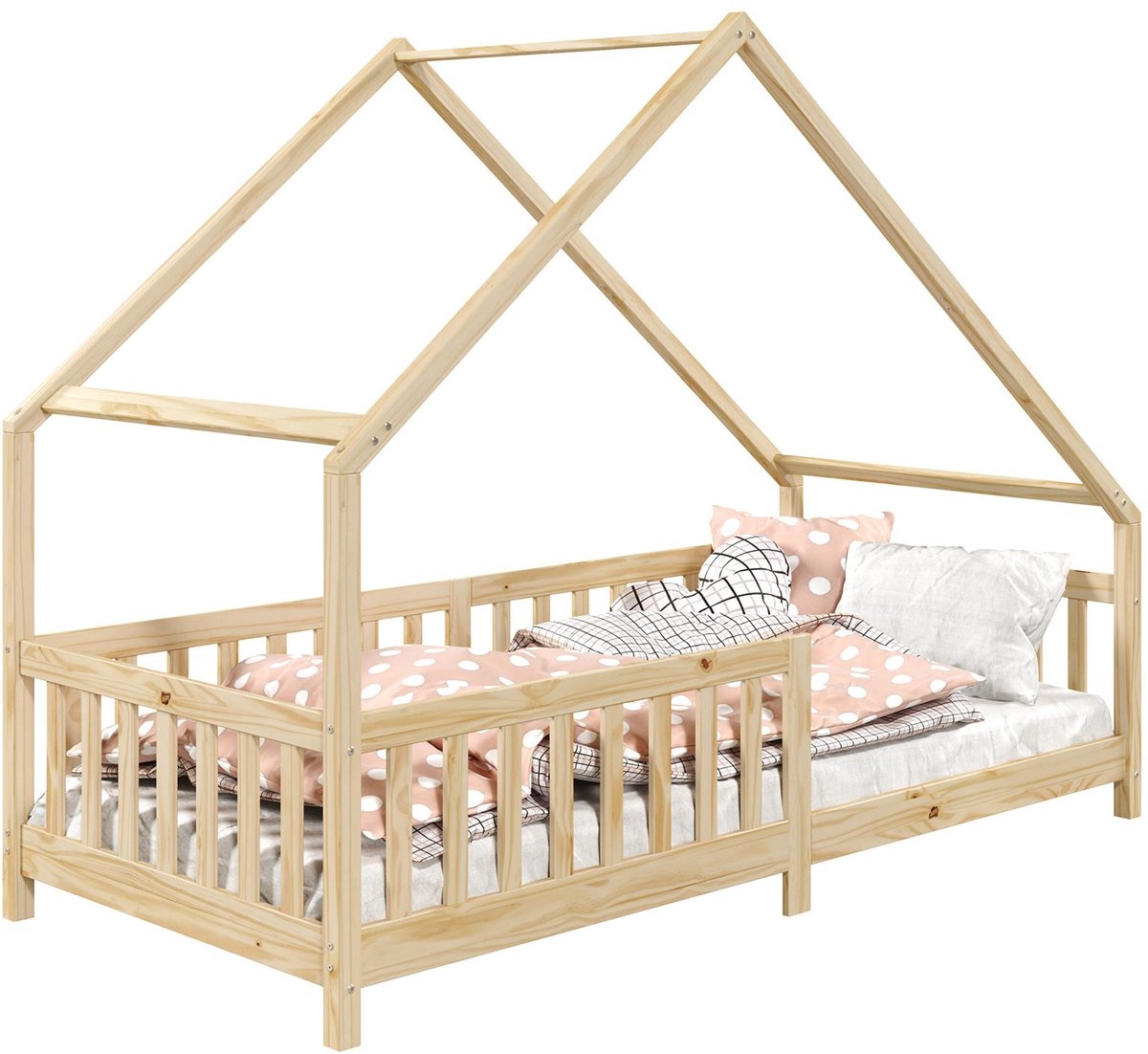 IDIMEX Huisbed CORA 90 x 200 met valbeveiliging - naturel natuur