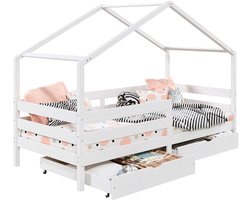 ENA huisbed in grenen met 2 laden en uitvalbeveiliging in wit