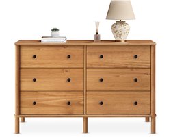 APOANA-commode van massief hout met 6 lades – eikenkleuren