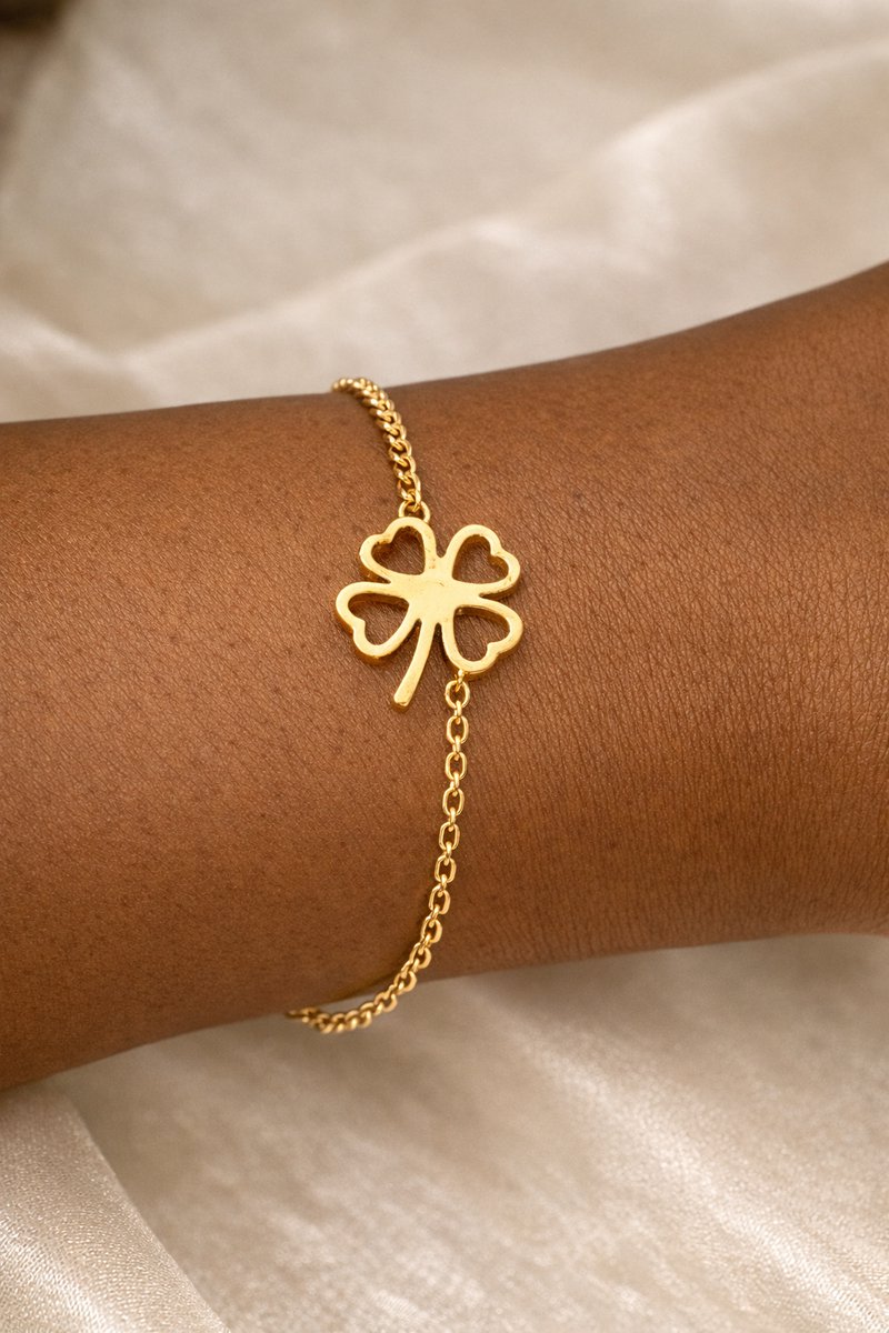 La Rosa Princesa Klavertje Vier Armband • 316L Premium Stainless Steel • Gold Plated • Geluksarmband met Betekenis • Verguld Lucky clover
