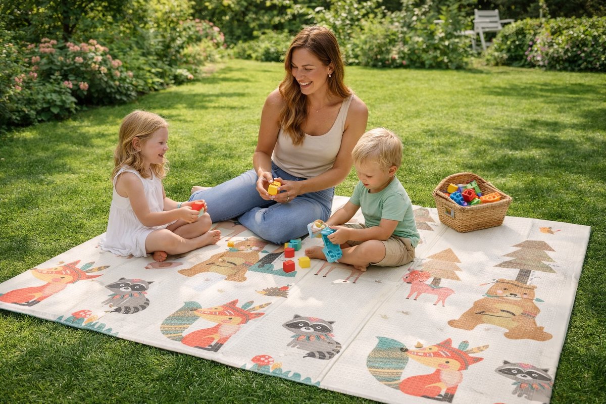 Speelmat Baby, Peuter & Kind 150x200 cm – Extra Dik Speelkleed – Voor Binnen & Buiten – Foam Kruipmat – Dubbelzijdig Opvouwbaar – Inclusief Opbergtas – Zacht & Veilig speelmat dieren & boom thumbnail 6