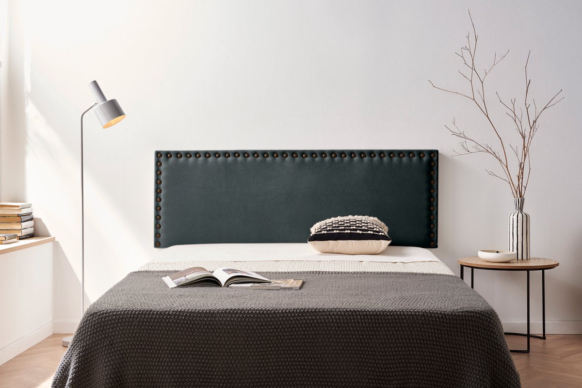 Moonia Hoofdbord - Gestoffeerd - Elegant en Duurzaam - Zwart Aqualine - Vlekbestendig en Hoogwaardig - 55 cm Hoog