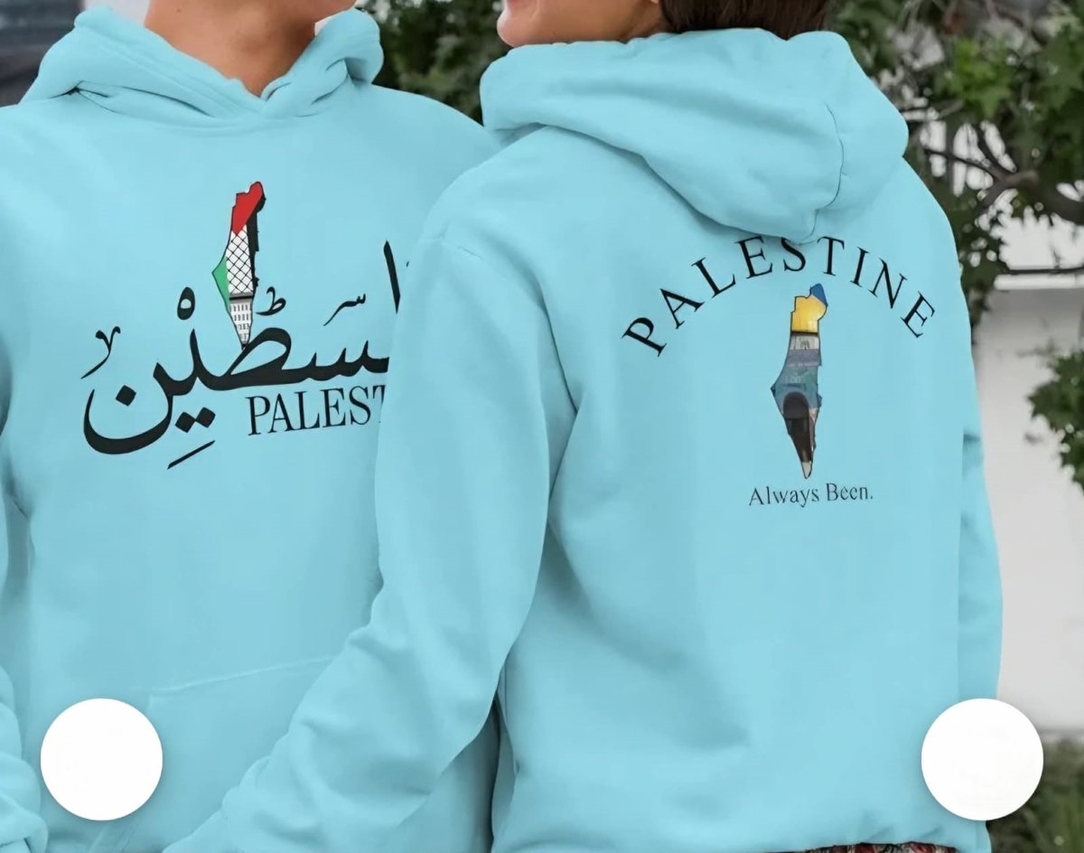 Trendy Lichtblauwe Palestina Hoodie met Uniek Cultureel Design en Comfortabele Pasvorm voor Mannen en Vrouwen - 4XL-5XL