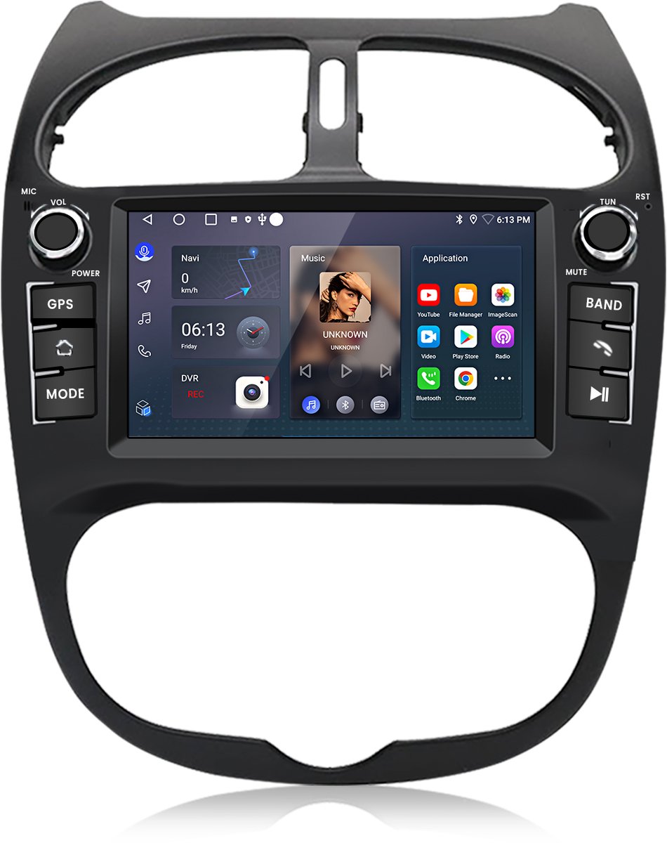 Junsun Andriod 15 Autoradio Geschikt voor Peugeot 206 206CC 206SW (2001-2015), Draadloze CarPlay & Andriod Auto , DAB+, GPS-navigatiesysteem, Bluetooth, WiFi, Stuurwielbediening, 7-inch Touchscreen, 2GB+32GB, DSP, Quad-core processor - Plug & Play