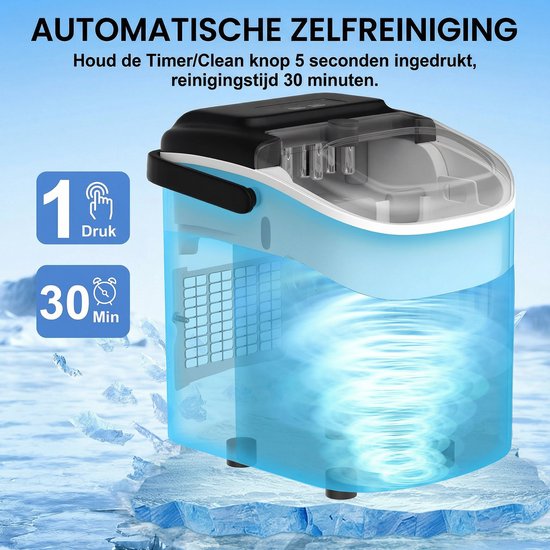 Loefme IJsblokjesmachine - 1.2 Liter - 12KG IJsblokjes in 24 uur - met IJsschep - Zelfreinigingsfunctie -Draagbaar - 9 Blokjes in 8 Minuten - RVS van Merkloos — afbeelding 3