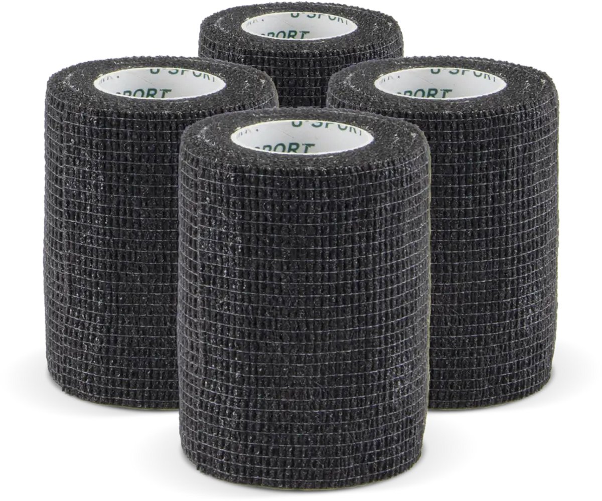 U-Sport Athlete Sock Wrap - Zwart - 4 stuks - 7,5 cm x 5 m - Zelfhechtend - Cohesief Verband - Voor Voetbal & Gripsokken