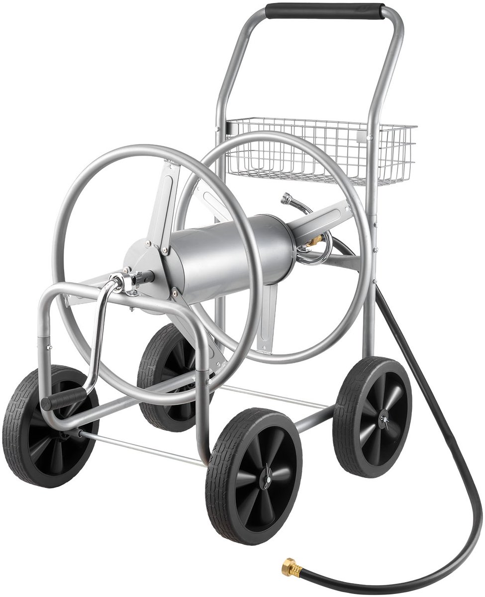 VEVOR Slanghaspelwagen, Geschikt voor Maximaal 76 M X 1,5 Cm Slang, Tuinwaterslangwagen, Mobiel Gereedschap met 4 Wielen Staal voor Buitenbeplanting met Opbergmand voor Tuin, Tuin, Gazon