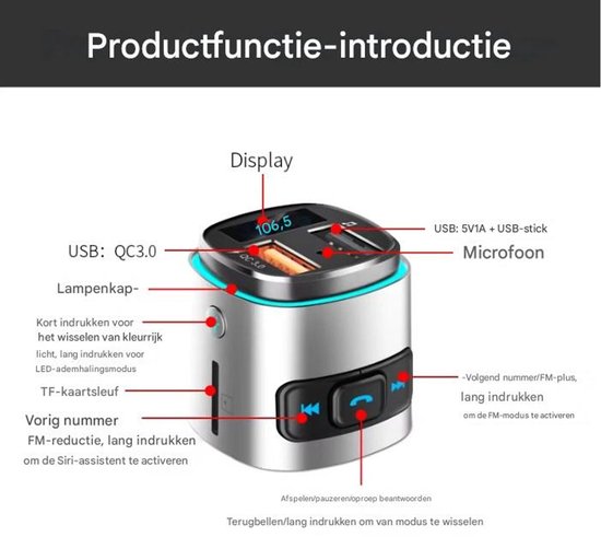 Bluetooth FM Transmitter - CarKit Bluetooth- Autolader USB -