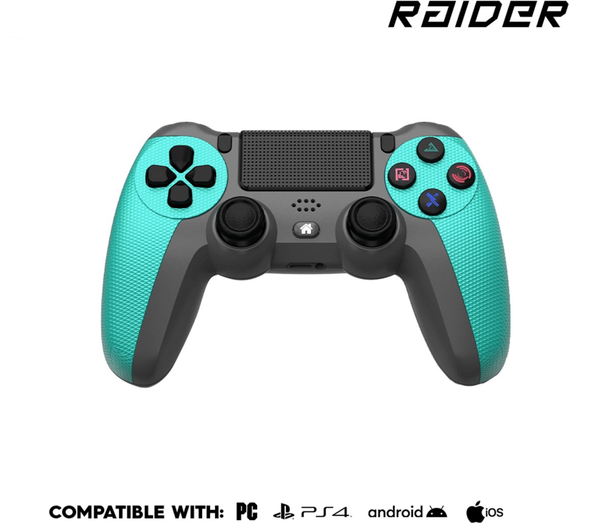 Bol.com RAIDER PRO Game Controller - Draadloos - Bluetooth - Geschikt voor PC, PS4 en smartphone - Turquoise aanbieding