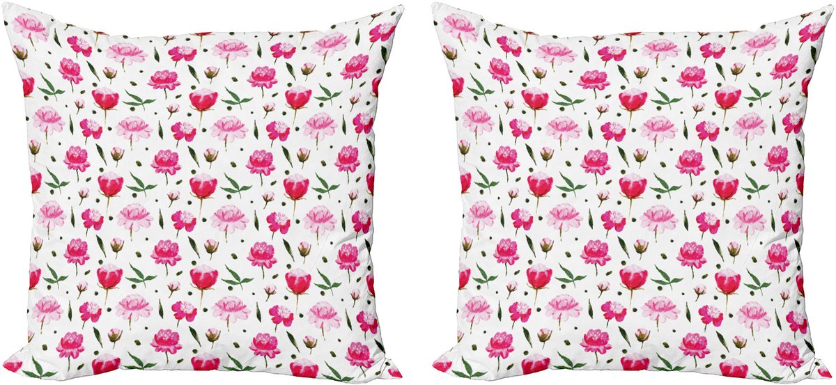 ABAKUHAUS Decoratieve kussenhoes met bloemenmotief, 2 stuks, pastelkleurige aquarelbloem 50x50 cm, roze, donkergro wit