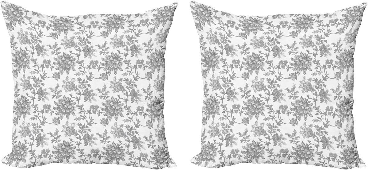 ABAKUHAUS Decoratieve kussenhoezen met bloemenprint, 2 stuks, bloemblaadjes, 50x50 cm, lichtgrijs