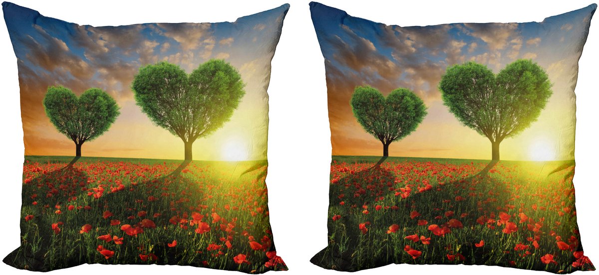 ABAKUHAUS Valentijnskussenhoez set van 2, klaproz harten en bom 60x60 cm, gro blauw, rood
