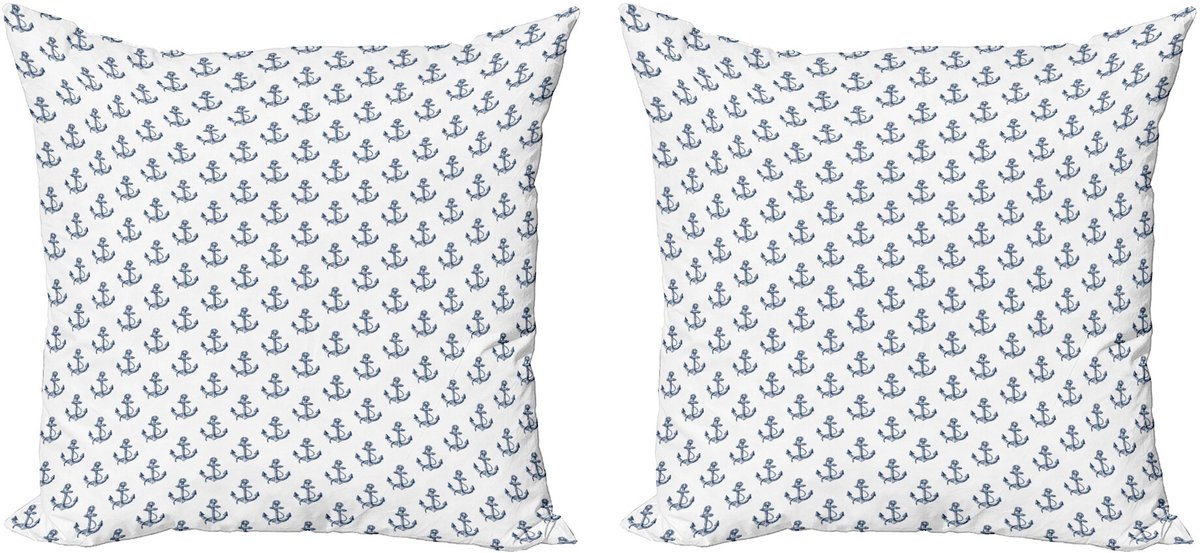 ABAKUHAUS Anker Decoratieve Kussenhoes, Set van 2, Zomerse Vakantie Schets, 60x60 cm, Donkerblauw Wit