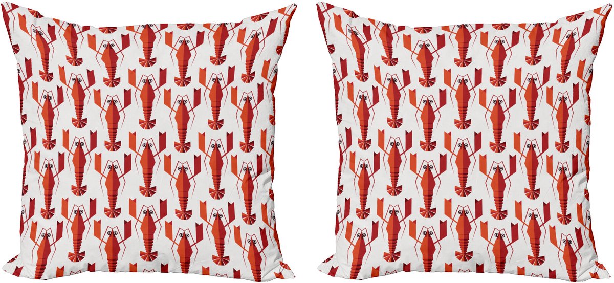 ABAKUHAUS Kussensloopset met kreeftmotief (2 stuks), geometrische kreeftenprint, 50 cm, wit en vermiljoen