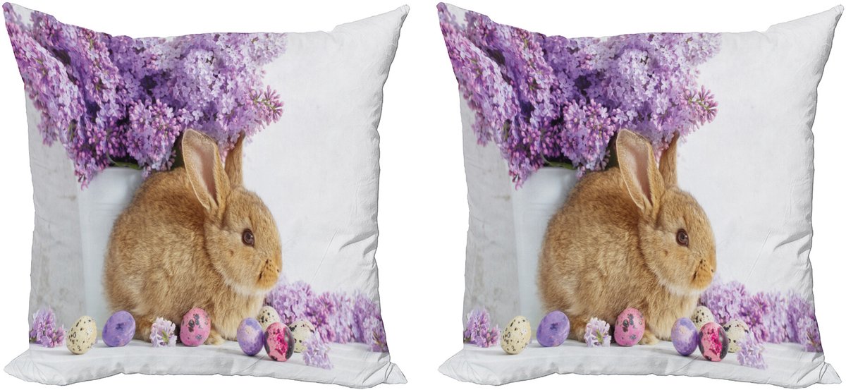 ABAKUHAUS Decoratieve kussenhoes met paashaas, 2 stuks, konijnenfoto, 45x45 cm, meerkleurig