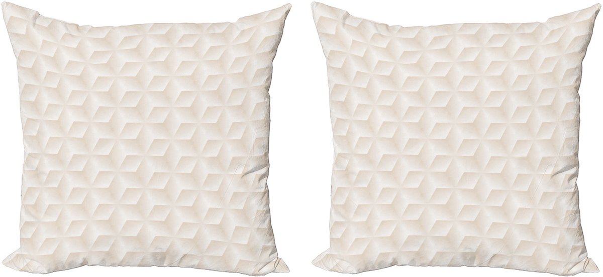 ABAKUHAUS Ivoorkleurige decoratieve kussenhoes, 2 stuks, digitale print in ruitvorm, print aan beide zijd 40x40 cm, crème