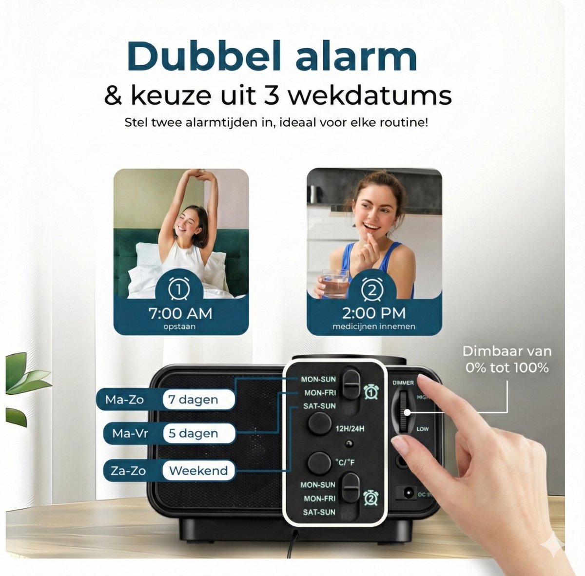 LENCO CR-540BK - Wekkerradio Met Dimbaar Nachtlampje En USB Oplaadfunctie Zwart