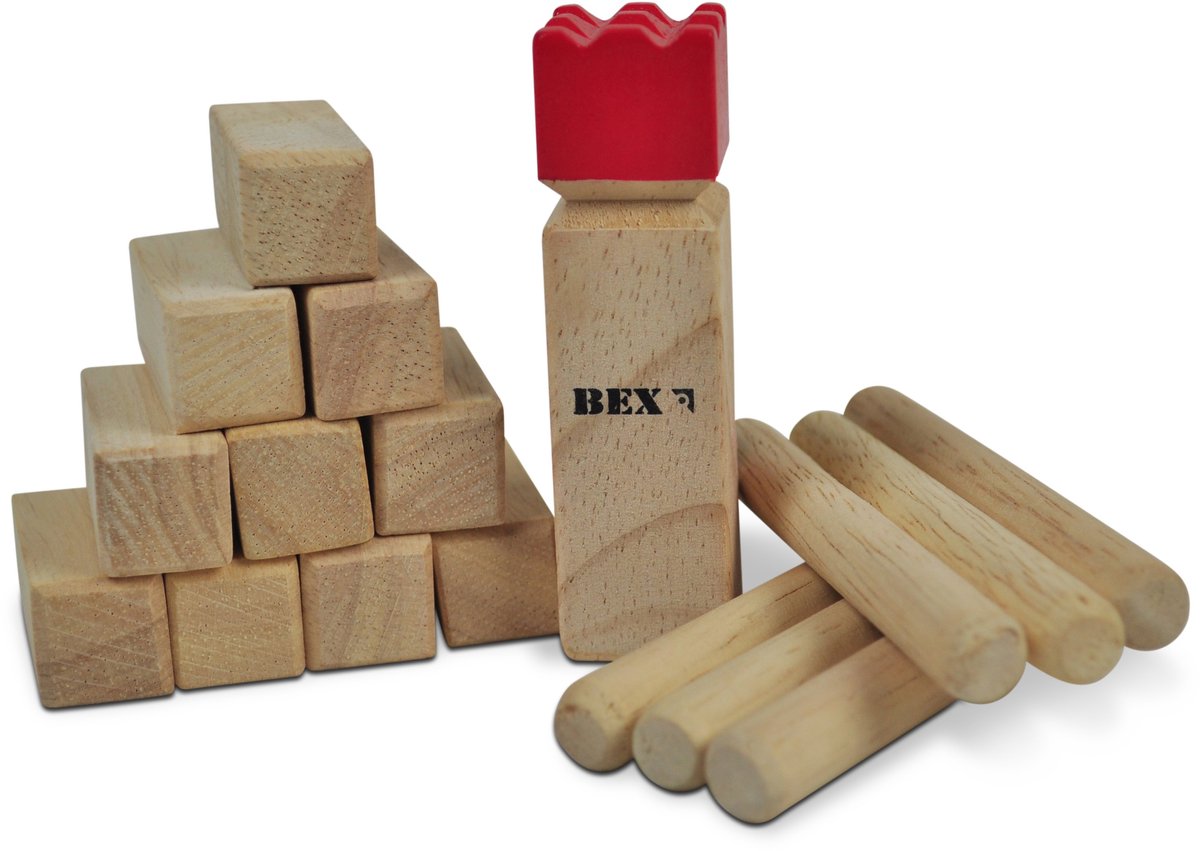 Bex Kubb Mini – Zweeds Vikingschaak – Tafelmodel & Decoratief Spel – Massief Rubberhout – Koning Met Rode Kroon – Vanaf 8 Jaar — afbeelding 4