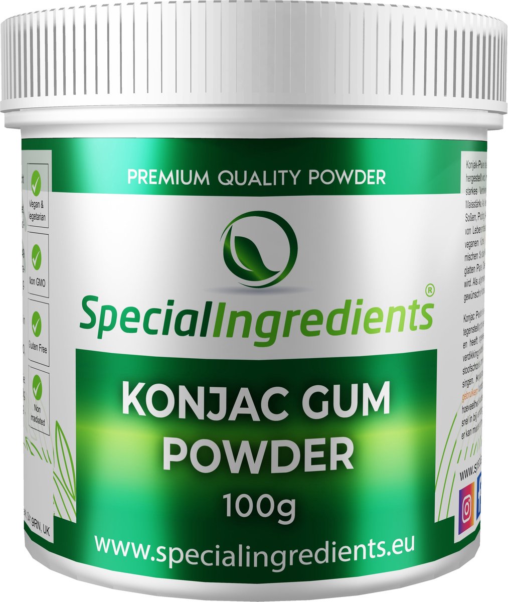 Konjac (Konjak) Gom - 100 g - Vegetarisch Verdikkingsmiddel en Stabilisator - Moderne Gastronomie - Moleculair Koken - Hersluitbare Pot - Recycled Plastic