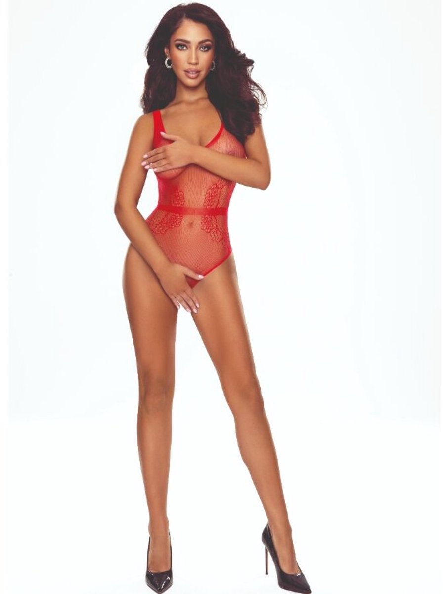 Passion - Bs115 Bodystocking Grid Red