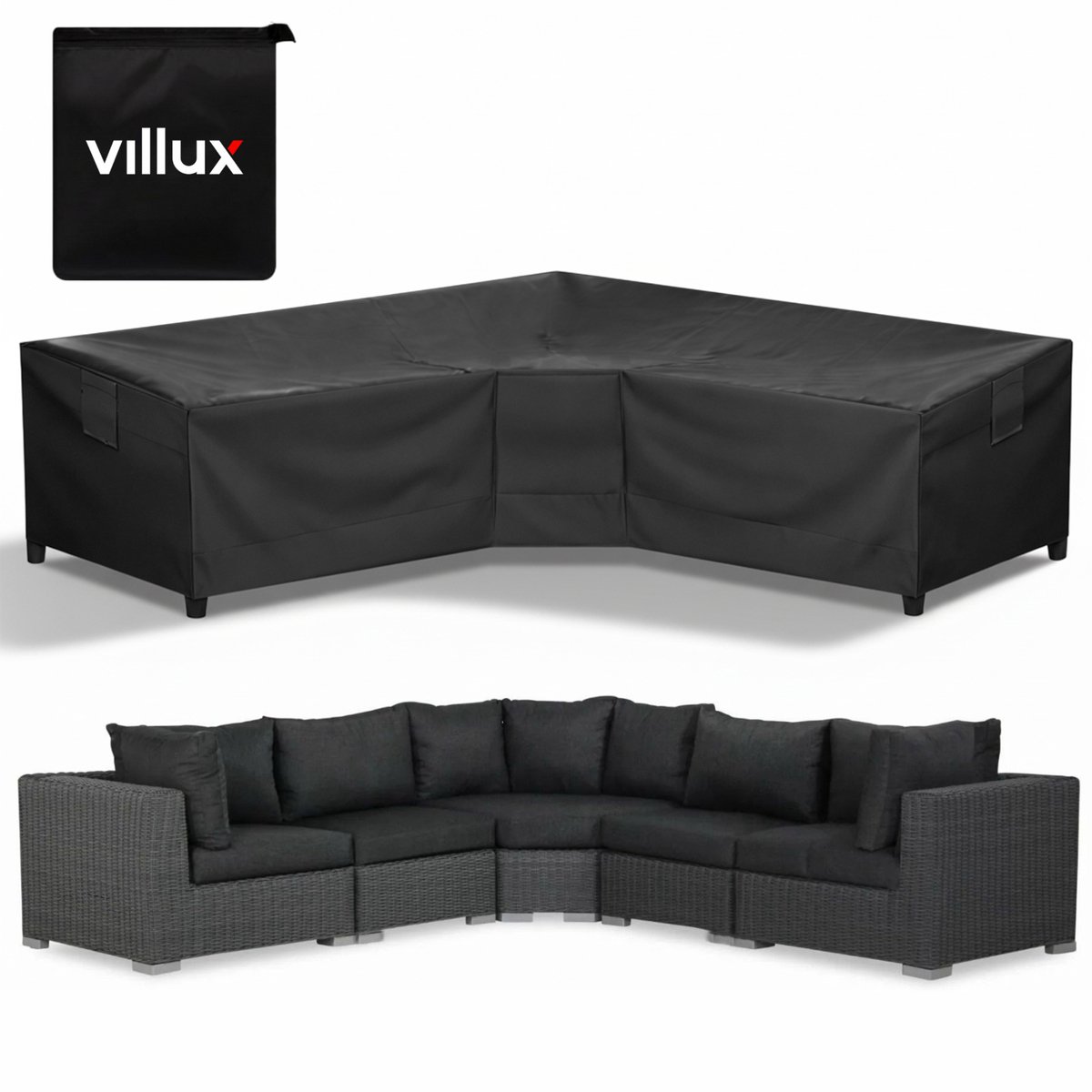 Villux Beschermhoes Tuinbank - Beschermhoes Tuinmeubelen - Hoes Tuinmeubelen - Hoes Tuinset - Loungeset - Waterdicht - Hoes Loungeset - 420D - 300/98 x 300/98 x 70cm