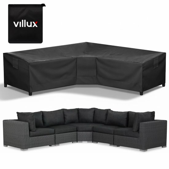 Villux Beschermhoes Tuinbank - Beschermhoes Tuinmeubelen - Hoes Tuinmeubelen - Hoes Tuinset - Loungeset - Waterdicht - Hoes Loungeset - 420D - 300/98 x 300/98 x 70cm