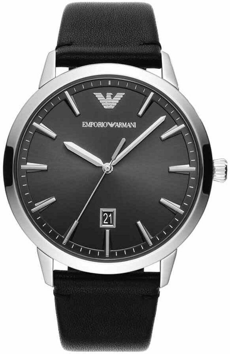 Herenhorloge RVS met Datumweergave en Leren Band 43 mm