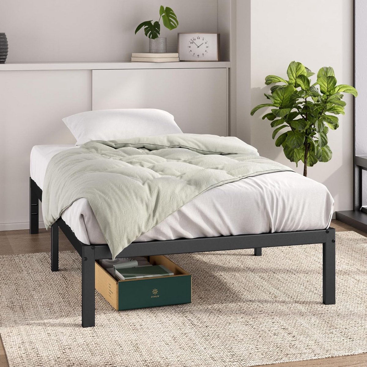 Metalen platformbed 80 x 190 cm - bedframe met opbergruimte onder het bed, zwart