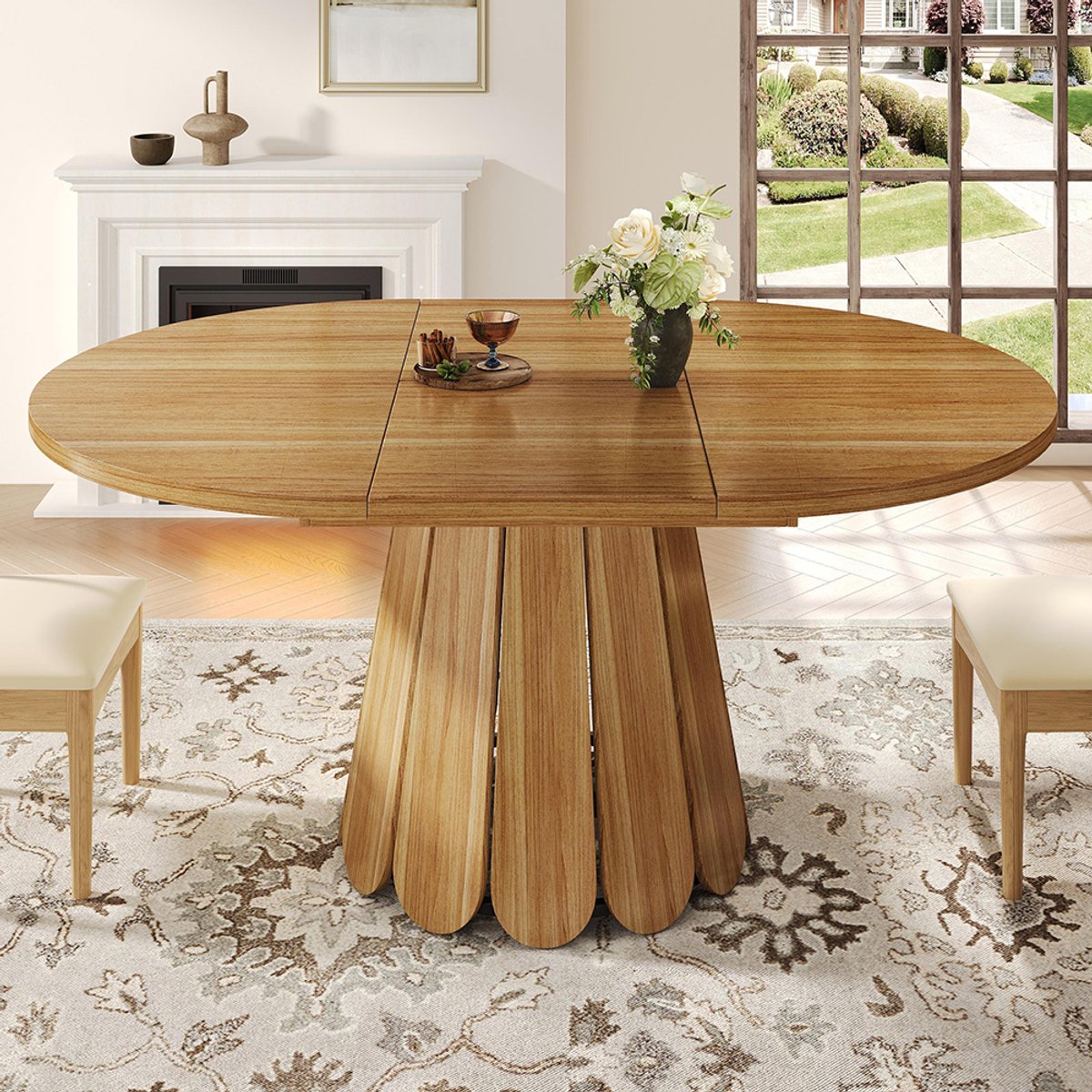KOMHTOM BLACKCOLORS Uitschuifbare tafel, eettafel, keukentafel, balkontafel, houten eettafel Ronde eettafel, uitschuifbaar tot ovaal, 118-158 cm, geschikt voor maximaal 6 personen, bruin